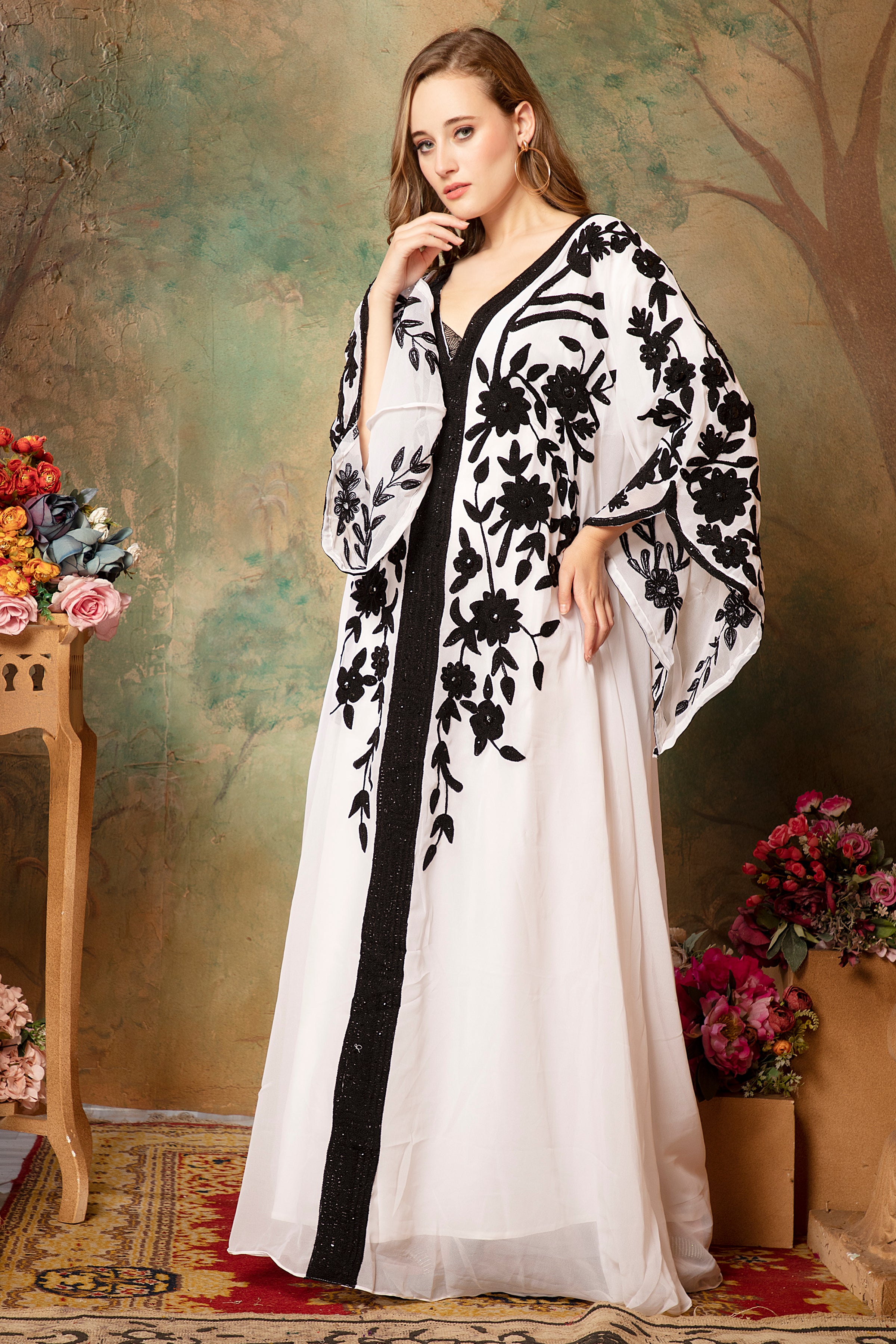 Sana White And Black Farasha Stylish Aari Dress With Hand Embroidery