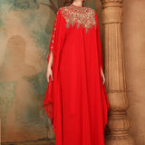 Side of Sarah Red Farasha Kaftan With Hand Embroidery