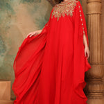 Side of Sarah Red Farasha Kaftan With Hand Embroidery