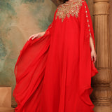 Side of Sarah Red Farasha Kaftan With Hand Embroidery