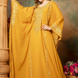 Front of Selima Yellow Farasha Stylish Aari Dress With Hand Embroidery