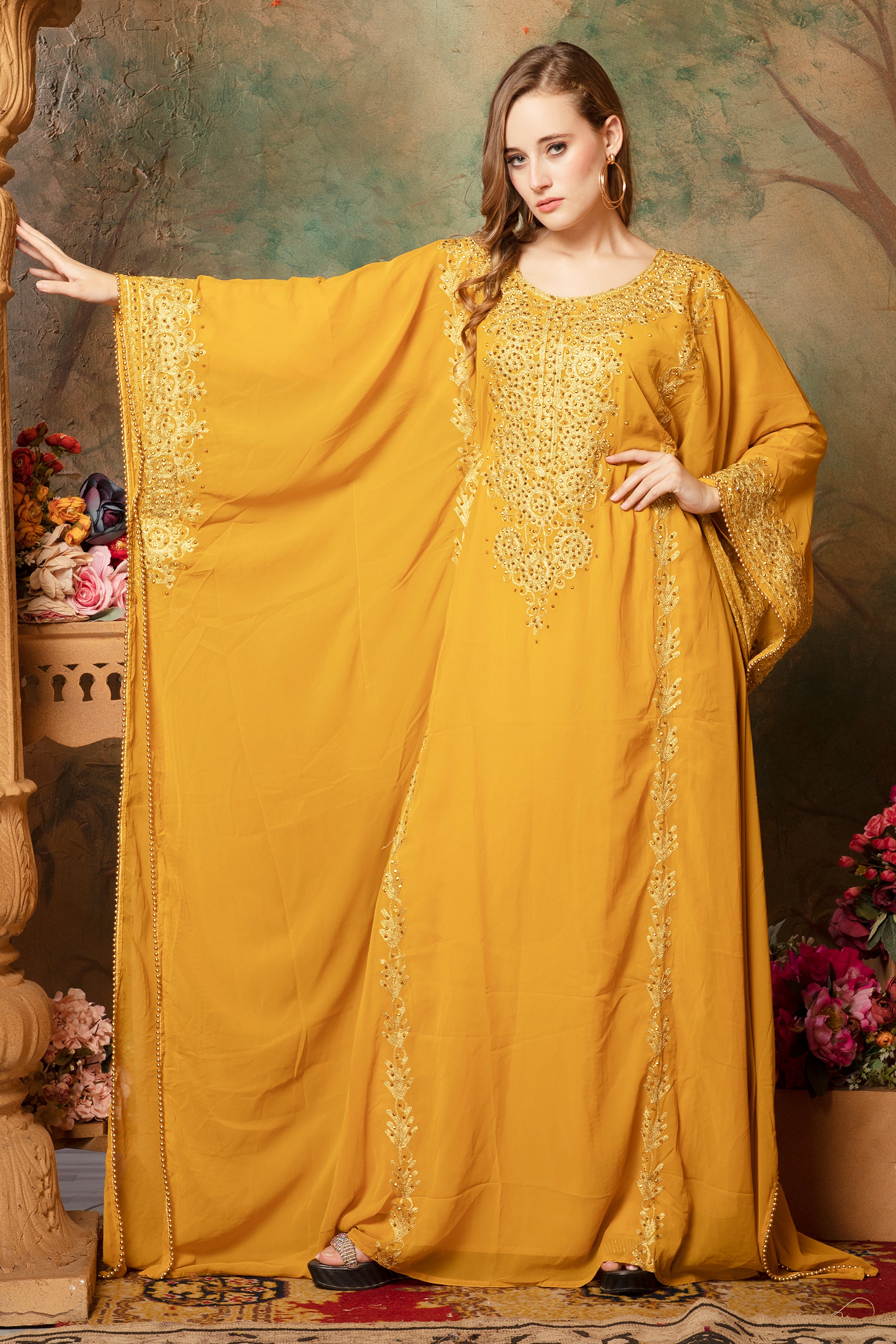 Selima Yellow Farasha Stylish Aari Dress With Hand Embroidery