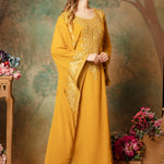 Side of Selima Yellow Farasha Stylish Aari Dress With Hand Embroidery
