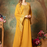 Side of Selima Yellow Farasha Stylish Aari Dress With Hand Embroidery