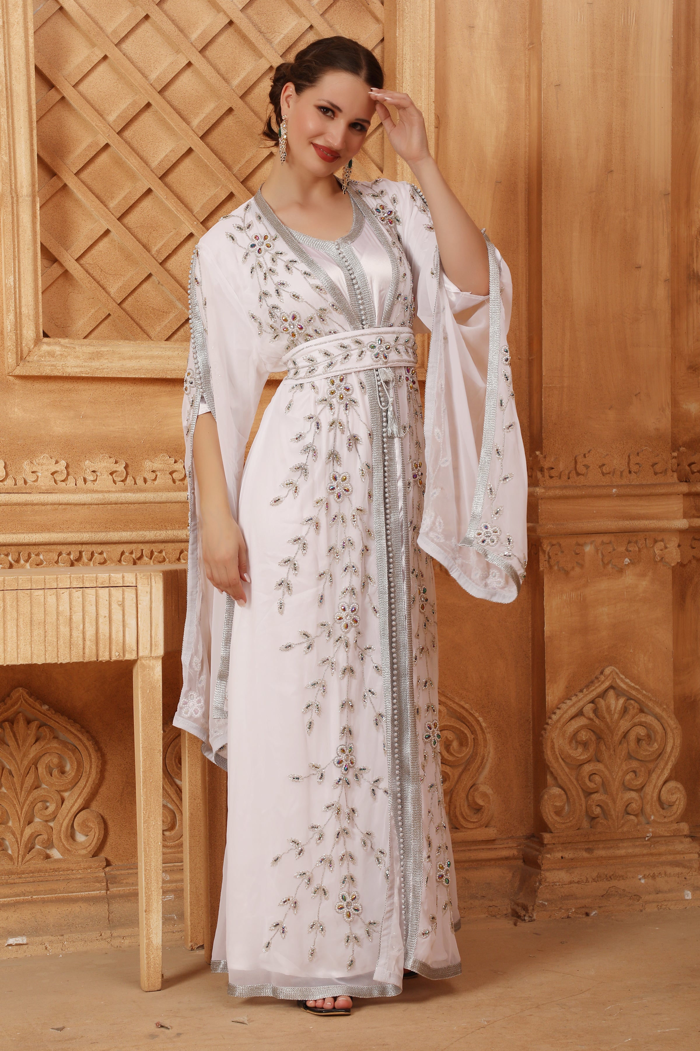 Shifa Pink Moroccan Caftan With Hand Embroidery