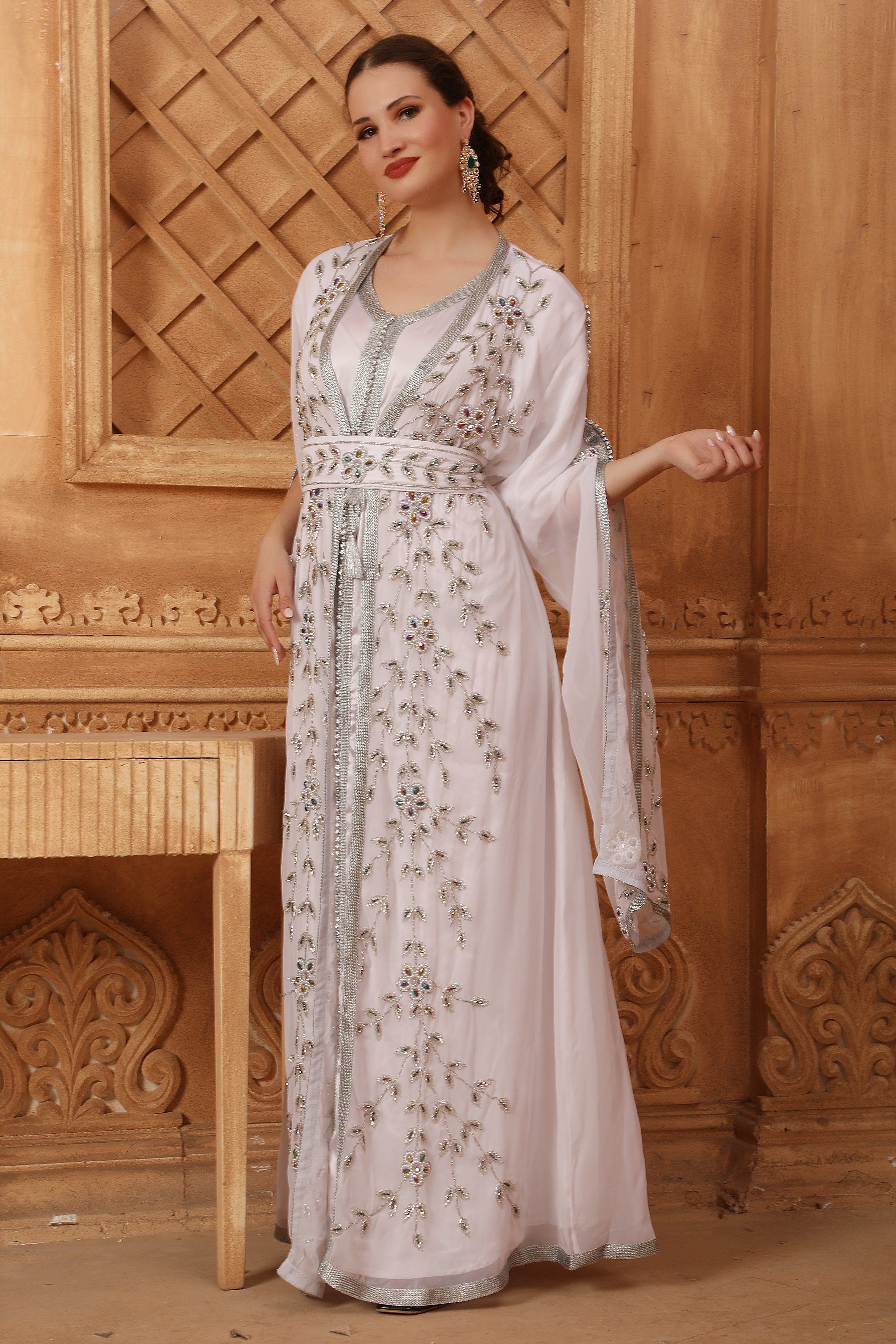 Side of Shifa Pink Moroccan Caftan With Hand Embroidery