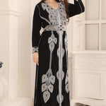 Women Wearing Soma Black Moroccan Caftan with Heavy Silver Embroidery