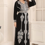 Women Wearing Soma Black Moroccan Caftan with Heavy Silver Embroidery