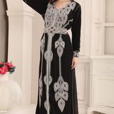 Soma Black Moroccan Caftan with Heavy Silver Embroidery
