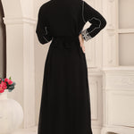 Back of Soma Black Moroccan Caftan with Heavy Silver Embroidery