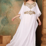 Front of Sophia White Farasha Kaftan With Hand Embroidery