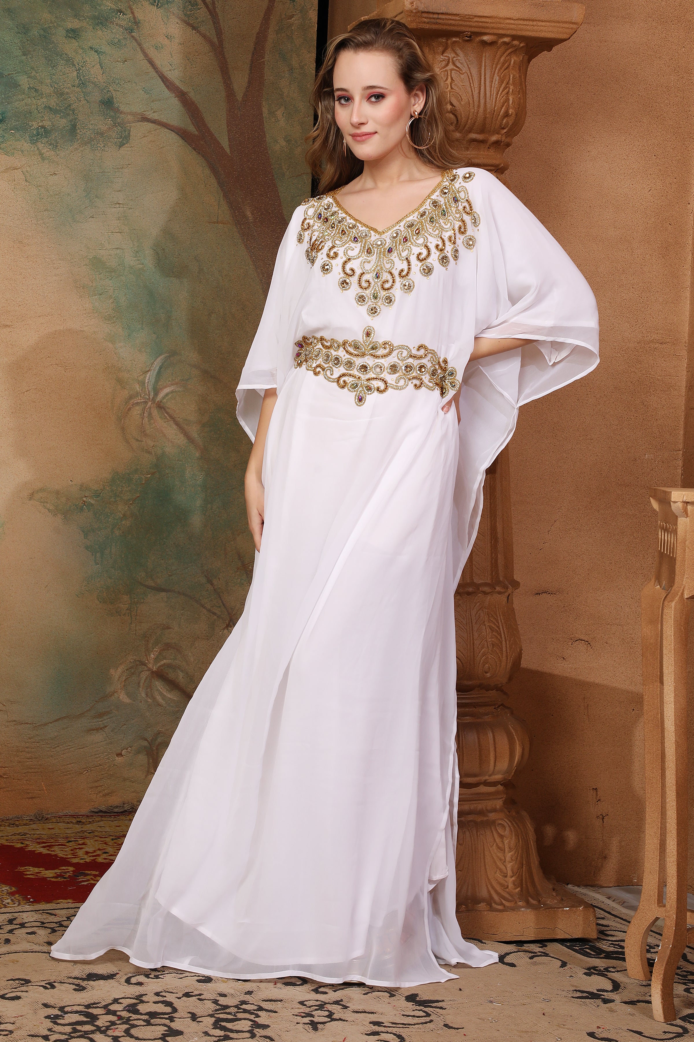 Sophia White Farasha Kaftan With Hand Embroidery