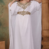Side of Sophia White Farasha Kaftan With Hand Embroidery