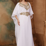 Side of Sophia White Farasha Kaftan With Hand Embroidery
