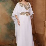 Side of Sophia White Farasha Kaftan With Hand Embroidery