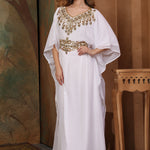 Side of Sophia White Farasha Kaftan With Hand Embroidery