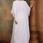 Back of Sophia White Farasha Kaftan With Hand Embroidery