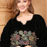 Closeup of Soumaya Black Velvet Embroidered Gown