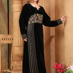 Side of Soumaya Black Velvet Embroidered Gown