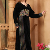 Side of Soumaya Black Velvet Embroidered Gown