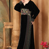 Side of Soumaya Black Velvet Embroidered Gown