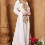 Side of Sultana White Moroccan Caftan With Hand Embroidery
