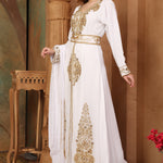 Side of Sultana White Moroccan Caftan With Hand Embroidery