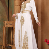 Side of Sultana White Moroccan Caftan With Hand Embroidery