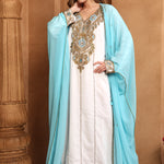 Umarah Blue And White Inner Jacket Caftan With Lace Work