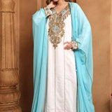 Umarah Blue And White Inner Jacket Caftan With Lace Work
