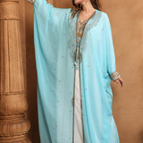 Side of Umarah Blue And White Inner Jacket Caftan With Lace Work