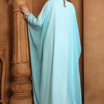 Back of Umarah Blue And White Inner Jacket Caftan With Lace Work