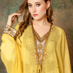 Closeup of Victorya Yellow Inner Jacket Caftan With Lace Work