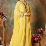 Side of Victorya Yellow Inner Jacket Caftan With Lace Work