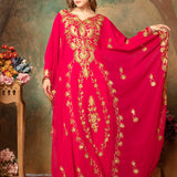Front of Warda Red Stylish Abaya Dress With Hand Embroidery