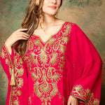 Closeup of Warda Red Stylish Abaya Dress With Hand Embroidery