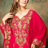 Closeup of Warda Red Stylish Abaya Dress With Hand Embroidery