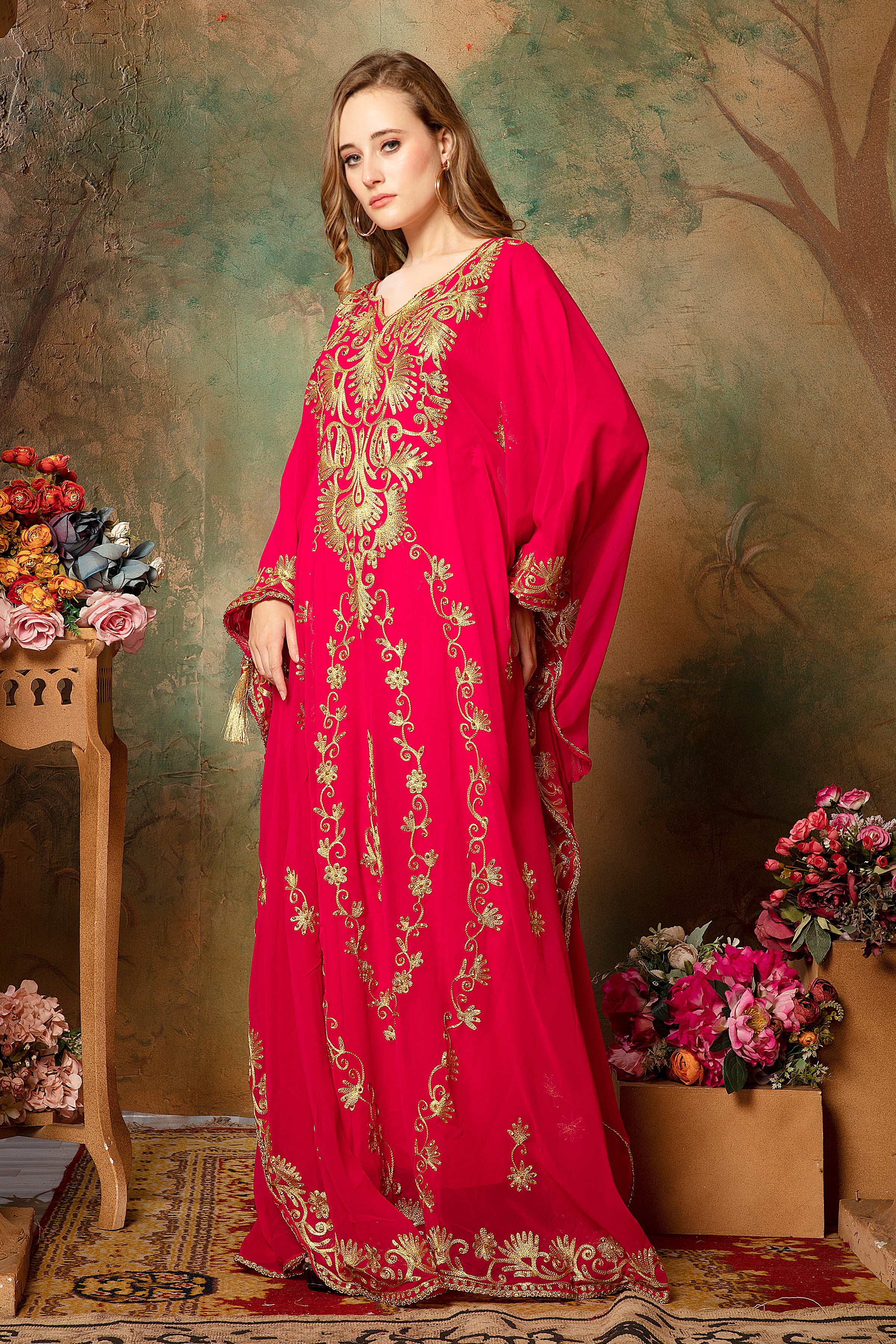 Warda Red Stylish Abaya Dress With Hand Embroidery