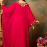 Back of Warda Red Stylish Abaya Dress With Hand Embroidery