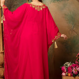 Back of Warda Red Stylish Abaya Dress With Hand Embroidery