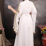 Back view of luxury gold embellished Moroccan caftan dress.