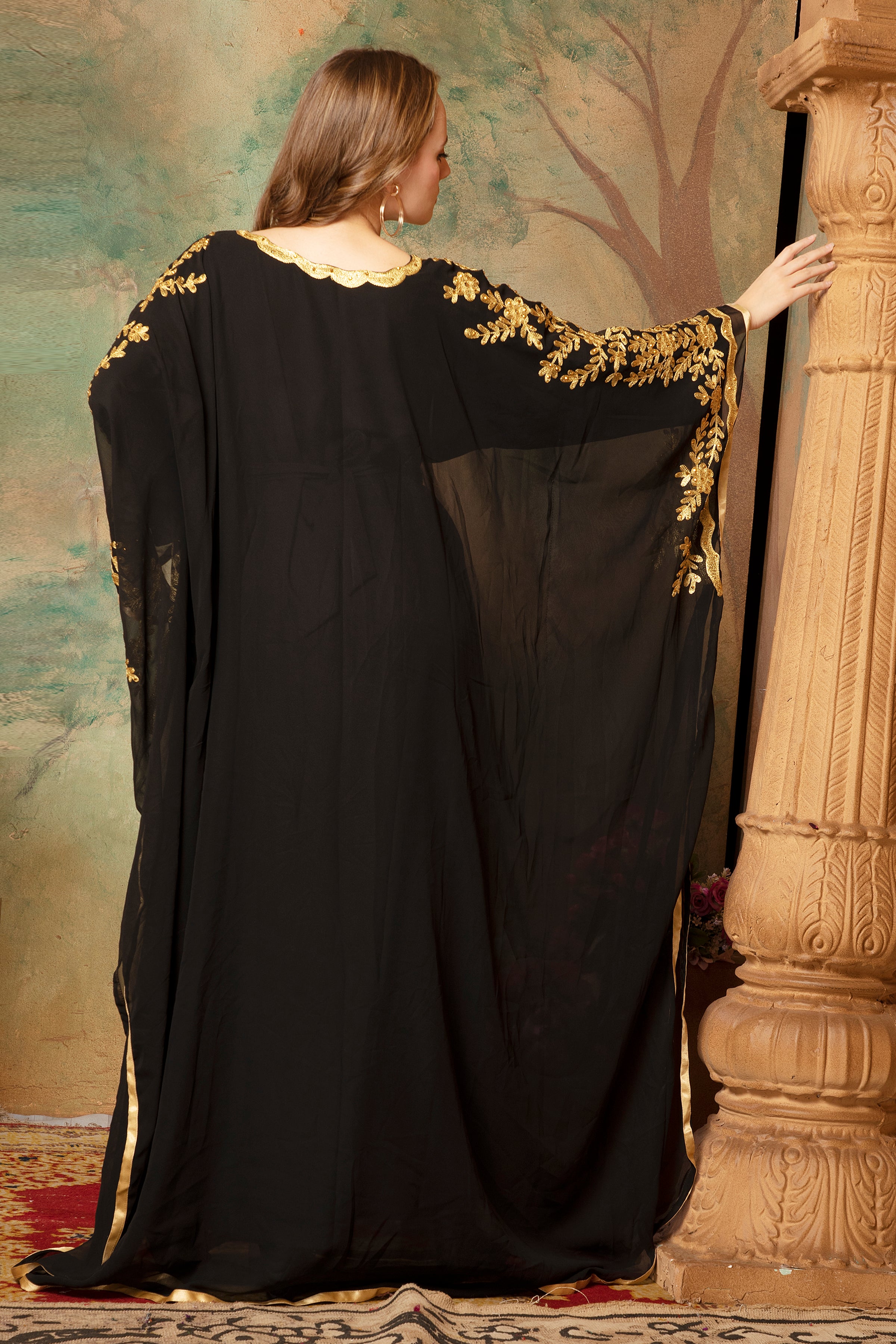 Back of Yasmeen Black Stylish Abaya Dress With Hand Embroidery