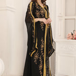Side of Yousra Black and Golden Moroccan Takchita with Long Sleeves