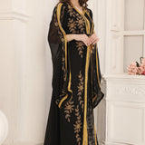 Side of Yousra Black and Golden Moroccan Takchita with Long Sleeves