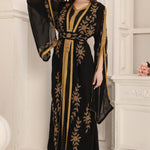 Yousra Black and Golden Moroccan Takchita with Long Sleeves
