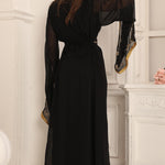 Back of Yousra Black and Golden Moroccan Takchita with Long Sleeves