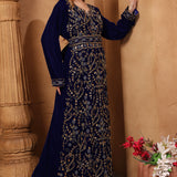 Side of Zahra Black Velvet Embroidered Gown