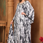 Side of Zaina Black And White Cotton Kaftan With Thread Work