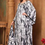 Side of Zaina Black And White Cotton Kaftan With Thread Work