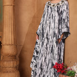 Side of Zaina Black And White Cotton Kaftan With Thread Work